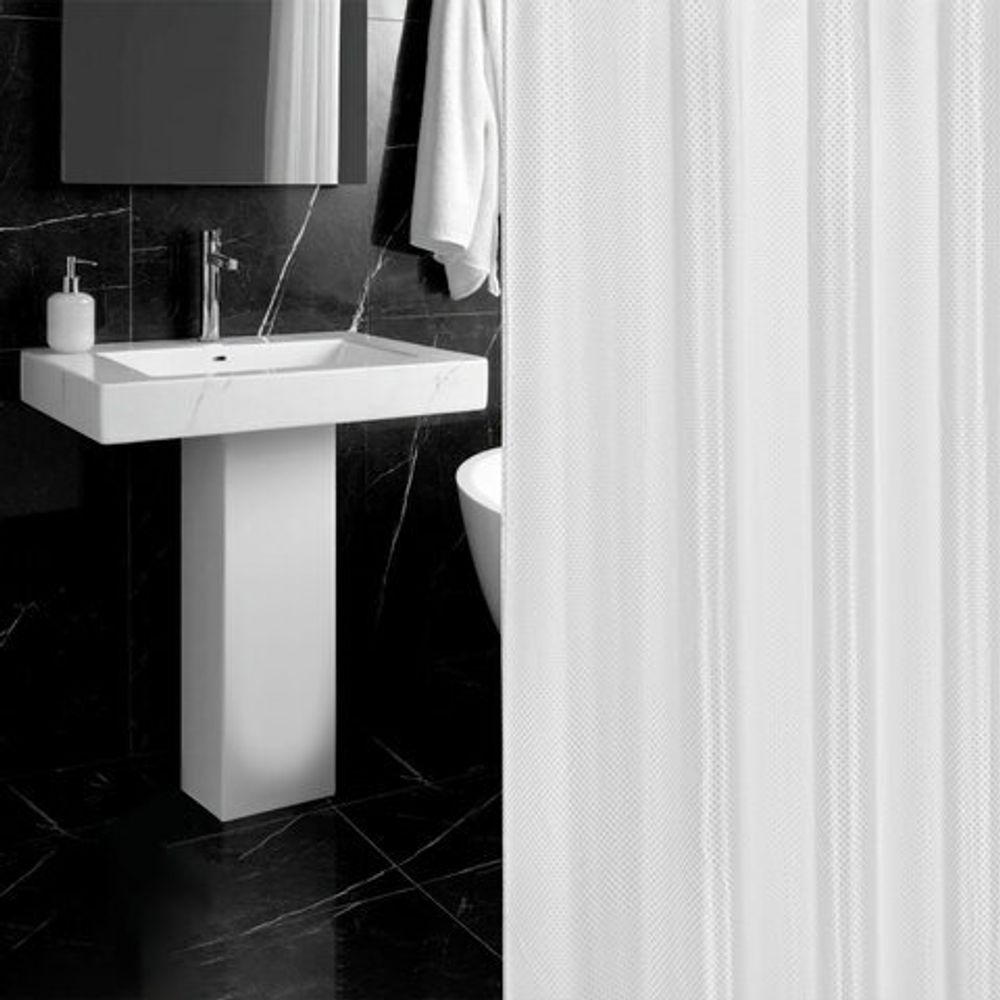 Шторка для ванной ПОЛИЭСТЕР, 180х200 см, кольца в комплекте,белый бриллиант, PRIMILA, 700093