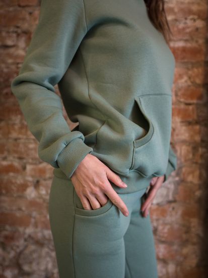 Костюм с капюшоном из футера с начесом - оливковый