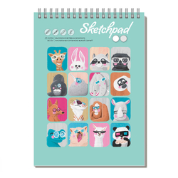 Скетчпад А4 210х290 мм, 40 л, блок - белый офсет, серый офсет 80 г/м², арт. 61565 МОРДАШКИ /обложка полноцветная печать, твёрдый переплёт, гребень по короткой стороне, матовая ламинация,