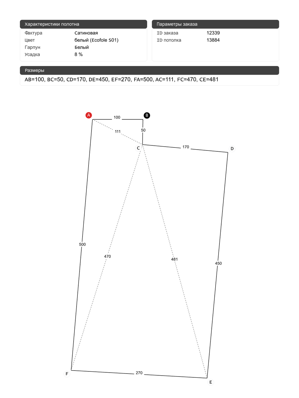 Натяжные потолки: 10.9 м2, 12.8 м2, 0.6 м2, 3.3 м2