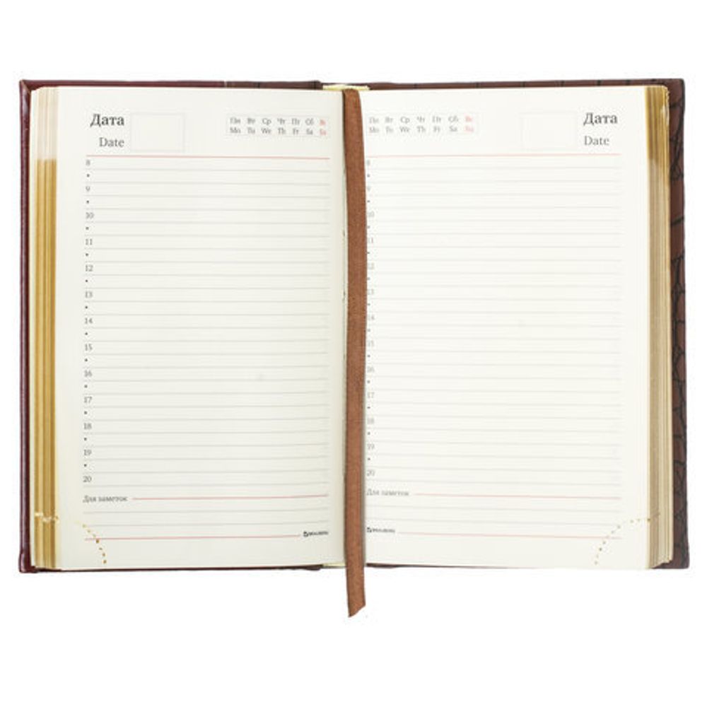 Ежедневник недатированный МАЛЫЙ ФОРМАТ (100х150 мм) А6, BRAUBERG "Cayman", комбинир. кожа, 160 л., крем. блок, золотой срез, корич., 125103