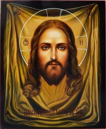 Нерукотворный образ Иисуса Христа. Рукописная икона 17 х 21 см
