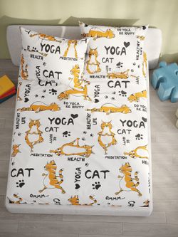 Постельное белье бязь Сказка "Yogacat" 2-спальное  Наволочка 50х70 см 2 шт Простынь на резинке 160x200 см Пододеяльник 175x215 см