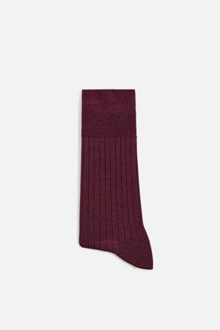 ZARA НОСКИ ИЗ СМЕСОВОЙ ШЕРСТИ В РУБЧИК, БОРДОВЫЙ