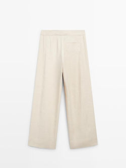 Massimo Dutti Брюки от костюма из смесовой льняной ткани с пуговицами, кремовый