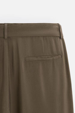 ZARA БРЮКИ С ЗАЩИПАМИ И РЕМНЕМ, ШОКОЛАДНЫЙ