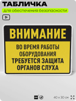Табличка для обеспечения безопасности "Во время работы оборудования требуется защита органов слуха", для производства, предприятия, организаций, 40х30 см, Silver Plane x Айдентика Технолоджи