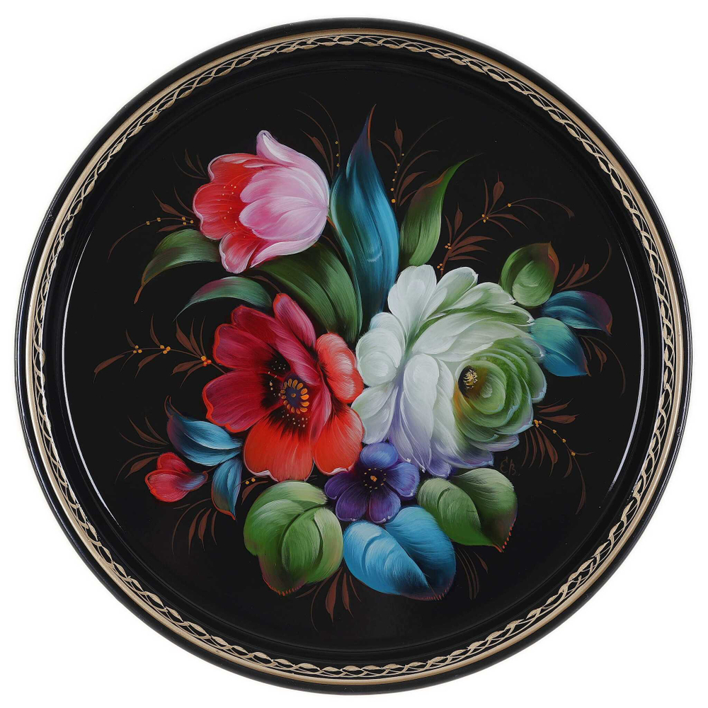 Жостовский поднос декоративный, размер 30 см (A9), металлический