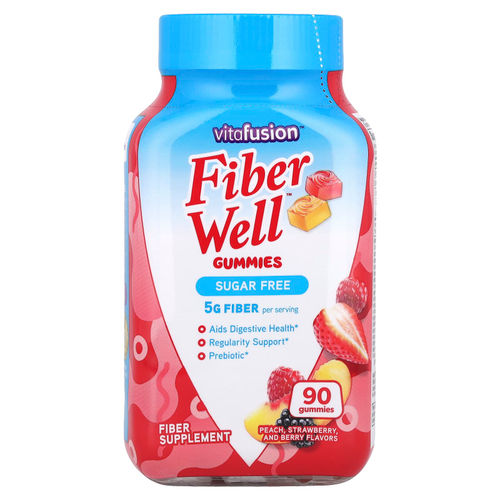 VitaFusion, Жевательные мармеладки Fiber Well ™, персик, клубника и ягоды, 90 жевательных таблеток