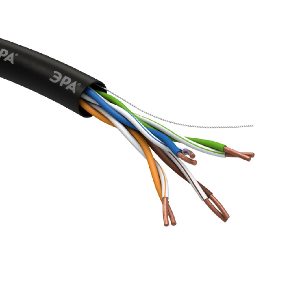 Кабель витая пара ЭРА U/UTP 4x2x24 AWG Cat5e CU PE OUTDOOR 305м | Электротовары