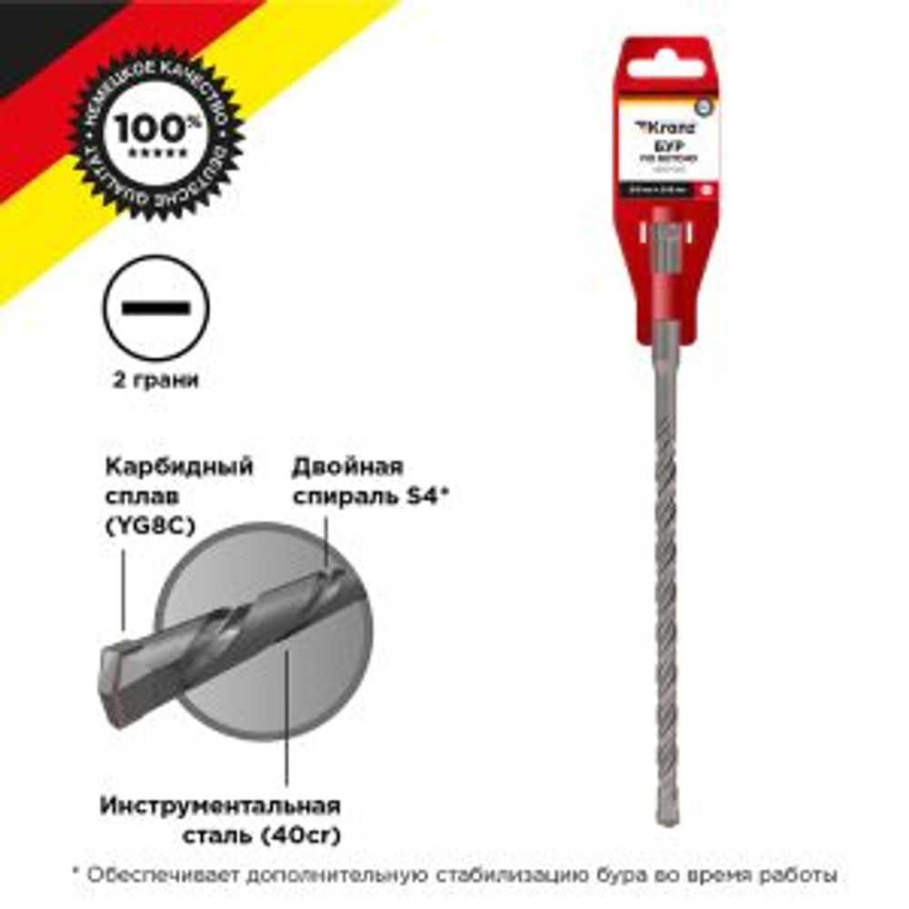Бур по бетону 8x210x150мм, хвостовик SDS-plus KRANZ