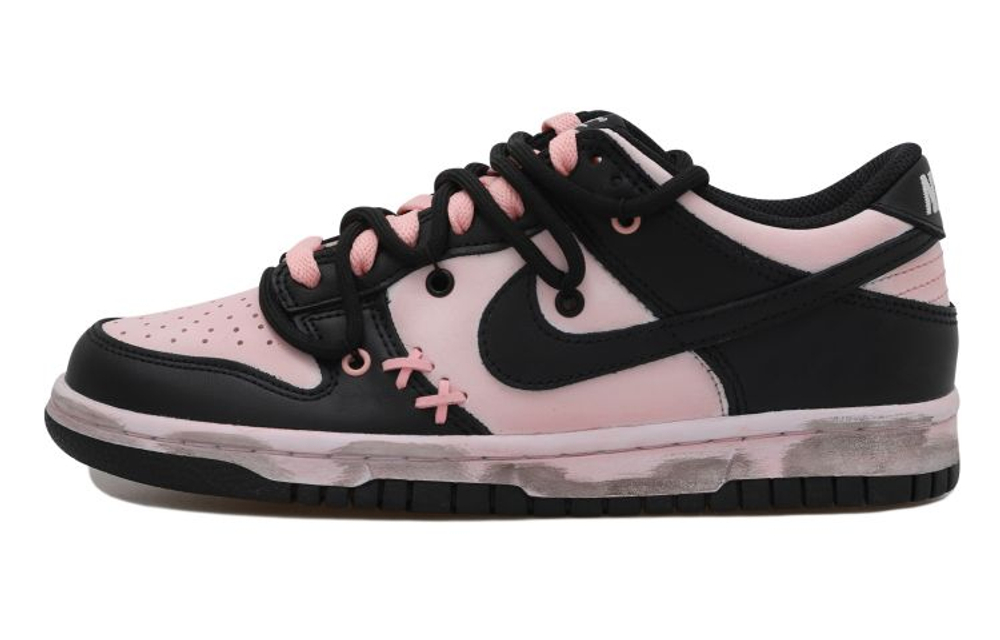 Nike Dunk Leather Slip Resistant Abrasion Resistant Low top Skateboard Shoes GS Black Pink
