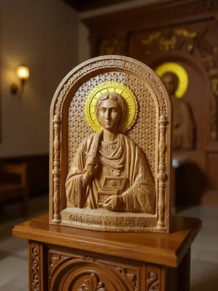 Освященная Икона Пантелеймона Целителя 14х19 см из дуба