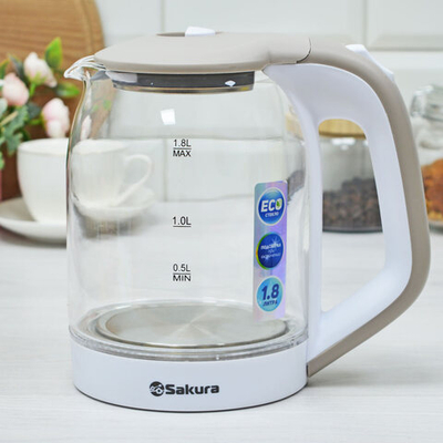 Чайник электрический 1,8л Sakura SA-2736WG стеклянный с точечной подсветкой