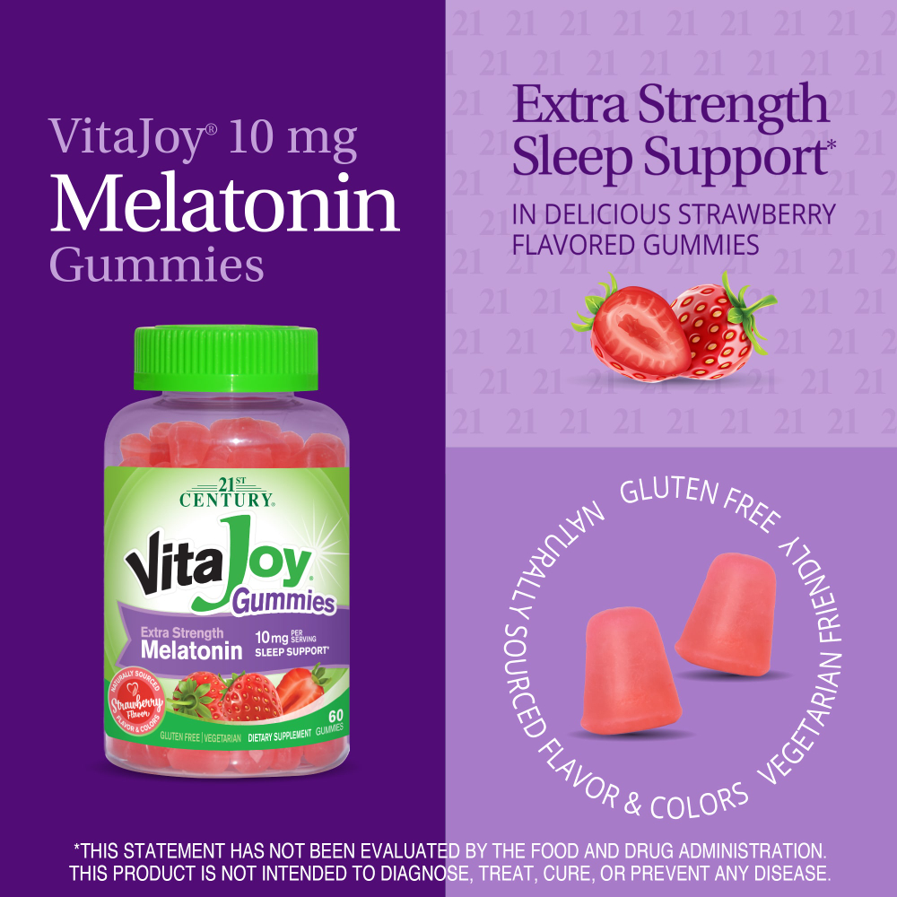 21st Century, VitaJoy®, жевательные таблетки с мелатонином, со вкусом клубники, 60 жевательных таблеток (5 мг в 1 жевательной таблетке)