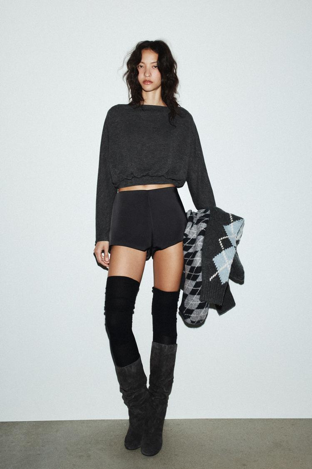 ZARA МЯГКИЙ СВИТЕР С ДЛИННЫМИ РУКАВАМИ, СЕРЫЙ МЕЛАНЖ