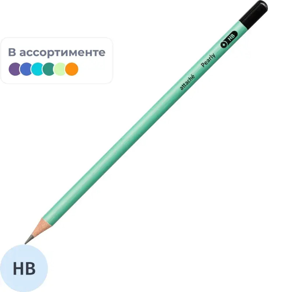 Карандаш чернографитный Attache Pearly, круглый, б/ласт, ассорти