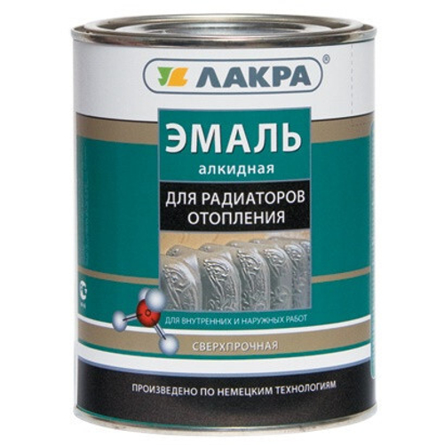Эмаль алкидная ЛАКРА  для радиаторов отопления белая полуматовая0,9 кг