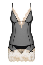 Черный пеньюар с бежевым кружевом Bisquella SM (42-44) (Цвет: бежевый с черным)