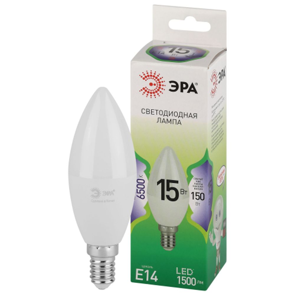 Лампа светодиодная ЭРА GREEN LINE LED B35-15W-865-E14 GL 15Вт свеча холодный свет E14 | Лампы cветодиодные Свеча (B/C)