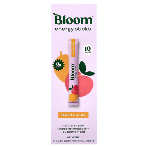 Bloom, энергетические стики, со вкусом персика и манго, 10 шт. по 4,6 г (0,16 унции)