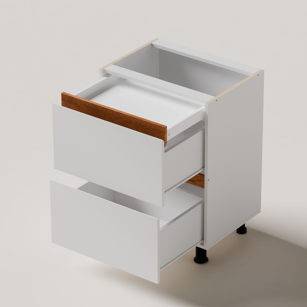 Кухонный модуль напольный 60 см Валенсия с 3-мя ящиками без столешницы, с дубовыми панелями, на ножках / белый, массив дуба