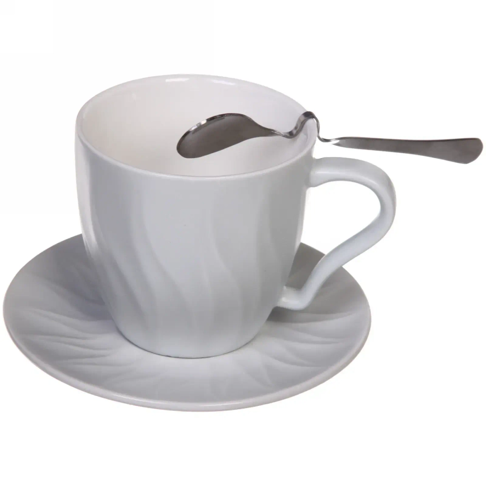 Чайная пара «Пламя» (кружка 250мл,блюдце, ложка) серая