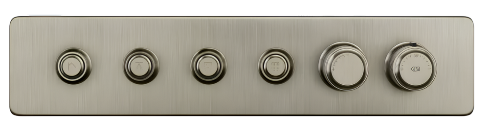 Термостат Gessi HI-FI Eclectic, встраиваемый, до 4 функций одновременно, с кнопками вкл/выкл, внешняя часть, цвет Finox Brushed Nickel