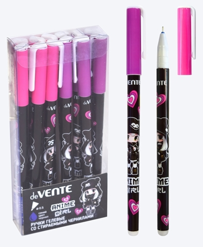 Ручка гелевая стираемая синяя 0,5мм "Anime Girl" (deVENTE)