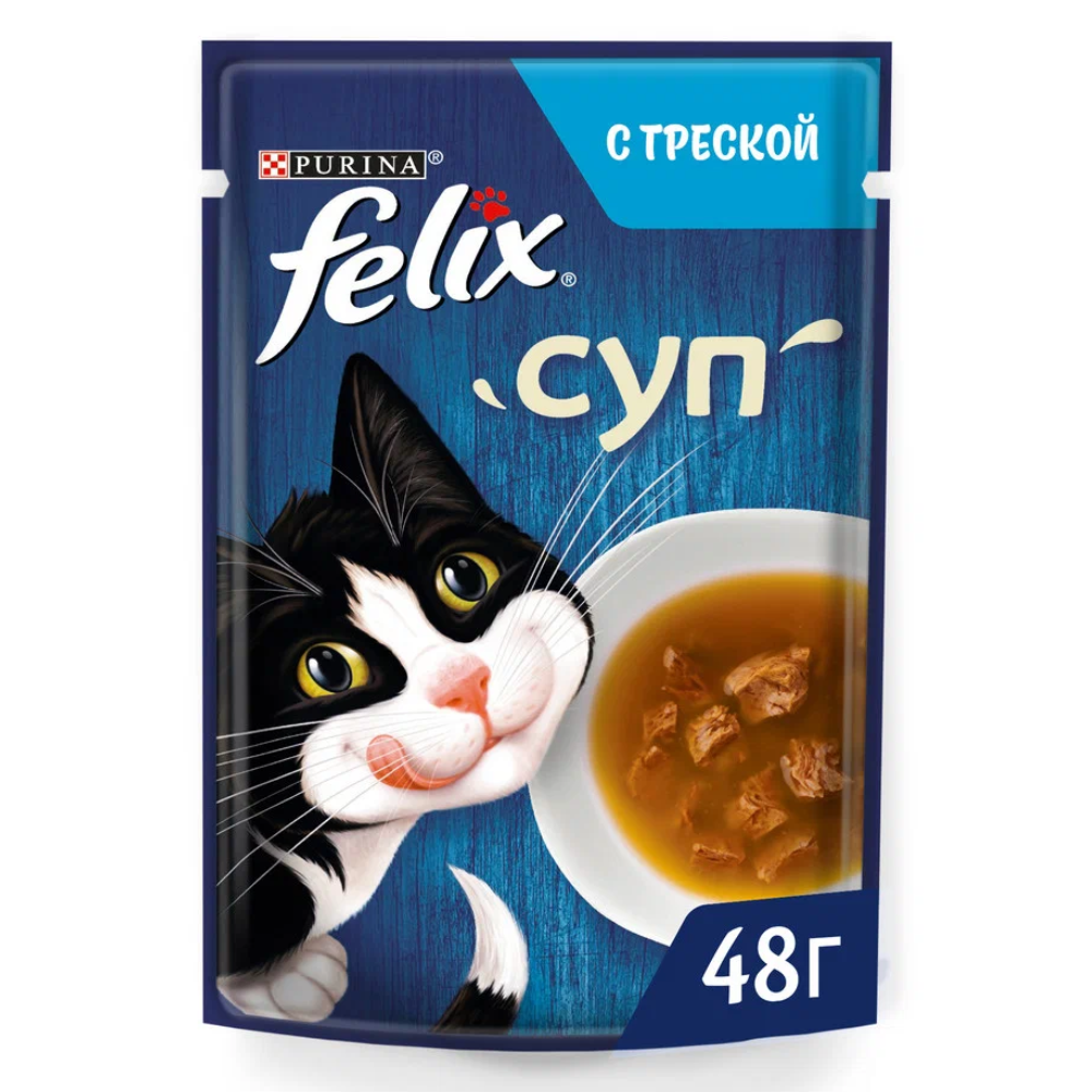 Влажный корм FELIX Суп для кошек с треской в соусе 48 гр