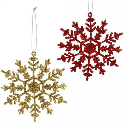 Подвески в блестках «Зимние снежинки» 9,5 см (набор 2шт), красный/золото