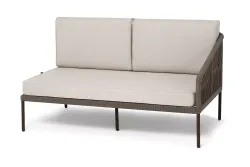 "Канны" левый модуль плетеный из роупа, каркас алюминий коричневый (RAL8016) муар, роуп коричневый круглый, ткань бежевая 035