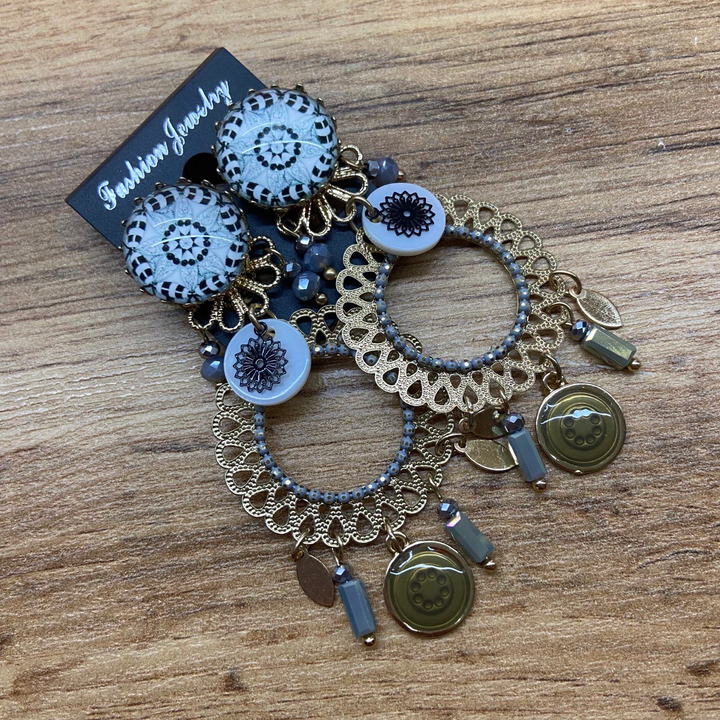 Клипсы Мандала подвеска ажурный круг контур подвески цвет серый черный металл золотистый