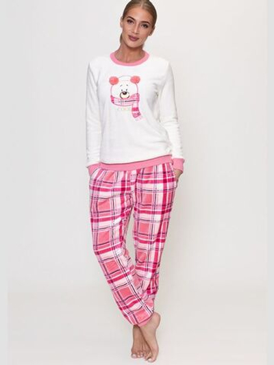 Уютная пижама с брюками в клеточку (Размер: XL) (Цвет: белый с розовым)