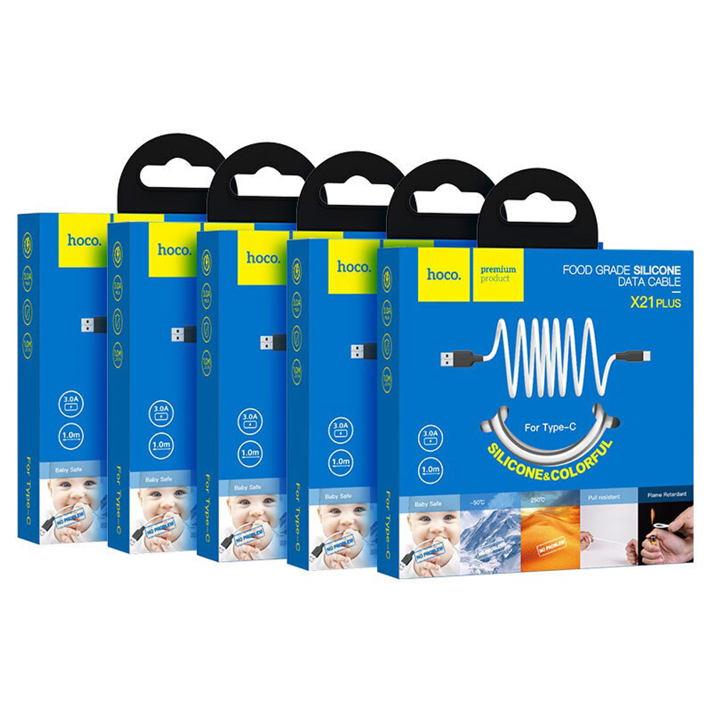 Кабель HOCO X21 Plus USB-Type-C 3A 1м Silicone Black/White