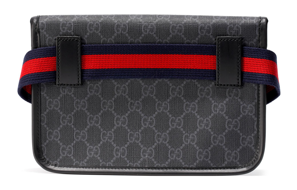 GUCCI Canvas With Leather Sling Bag, Fanny Pack Men"s Black