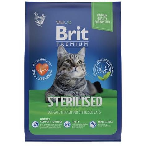 Сухой корм для стерилизованных кошек BRIT PREMIUM Cat Sterilised Chicken с курицей, 2 кг