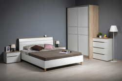 Кровать с ортопедическим основанием Муссон 11.41, Белый шагрень, Дуб эндгрейн