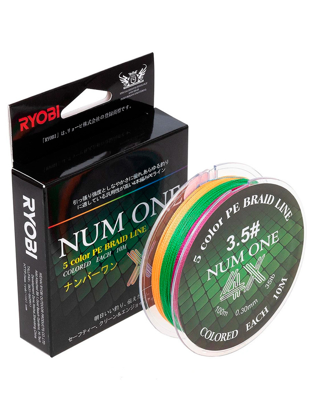 Шнур плетеный для рыбалки Ryobi NUM ONE PE4X-100M Multi Colour 3.5#/0,310 mm
