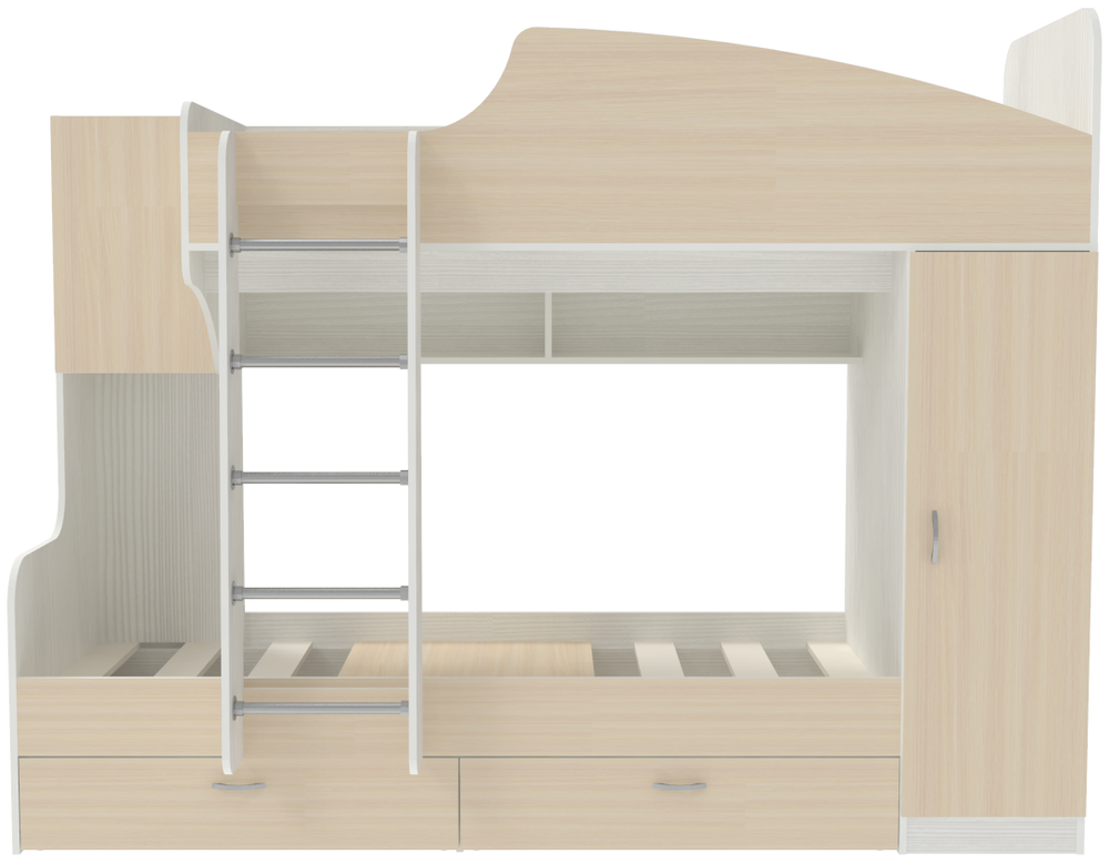 Двухъярусная кровать КарИВи Юниор 2 Белое Дерево  Дуб Молочный