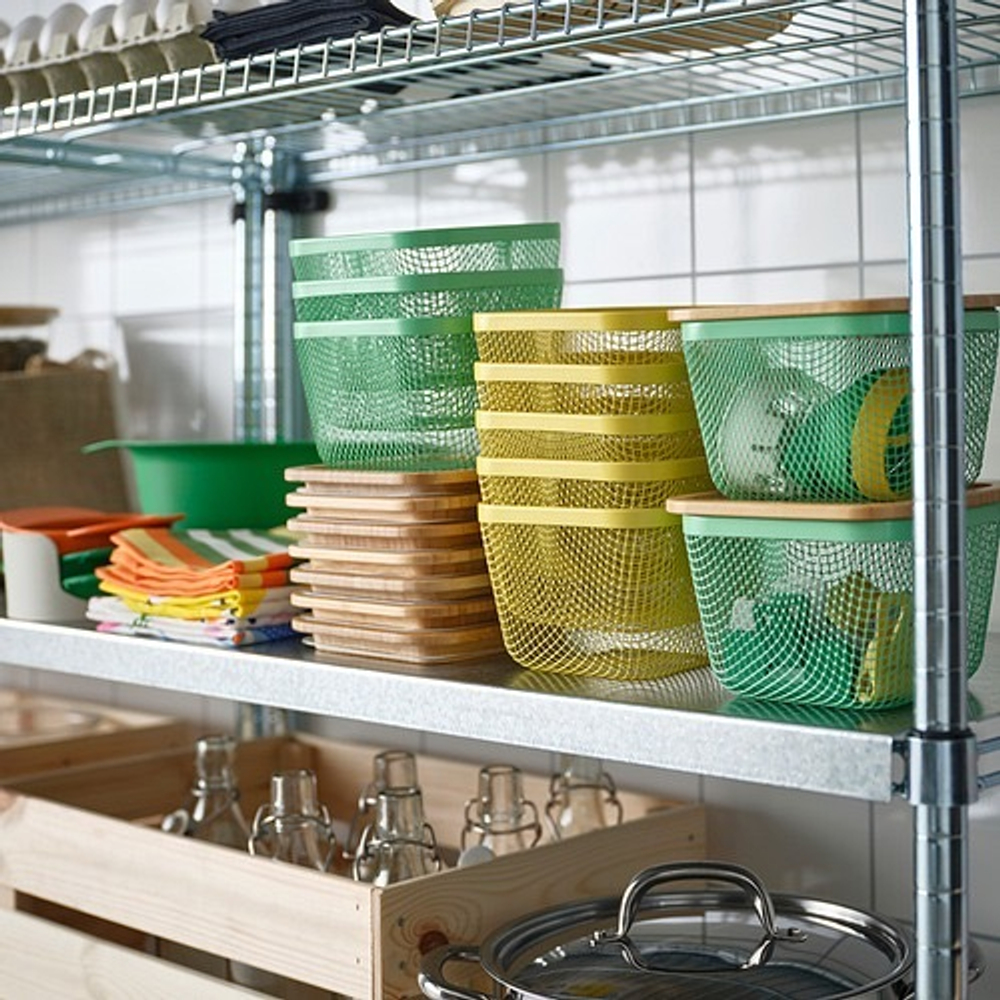 IKEA 365+ Набор корзин 2 шт 14x14x10 см, металл/желтый/зеленый