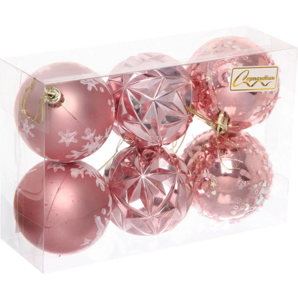 Набор шаров «Вивальди» 6 см (в наборе 6 шт), Розовое золото