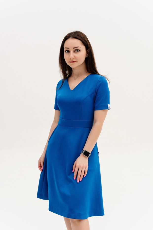 Платье спорт трикотаж V-вырез (электрик/черный)