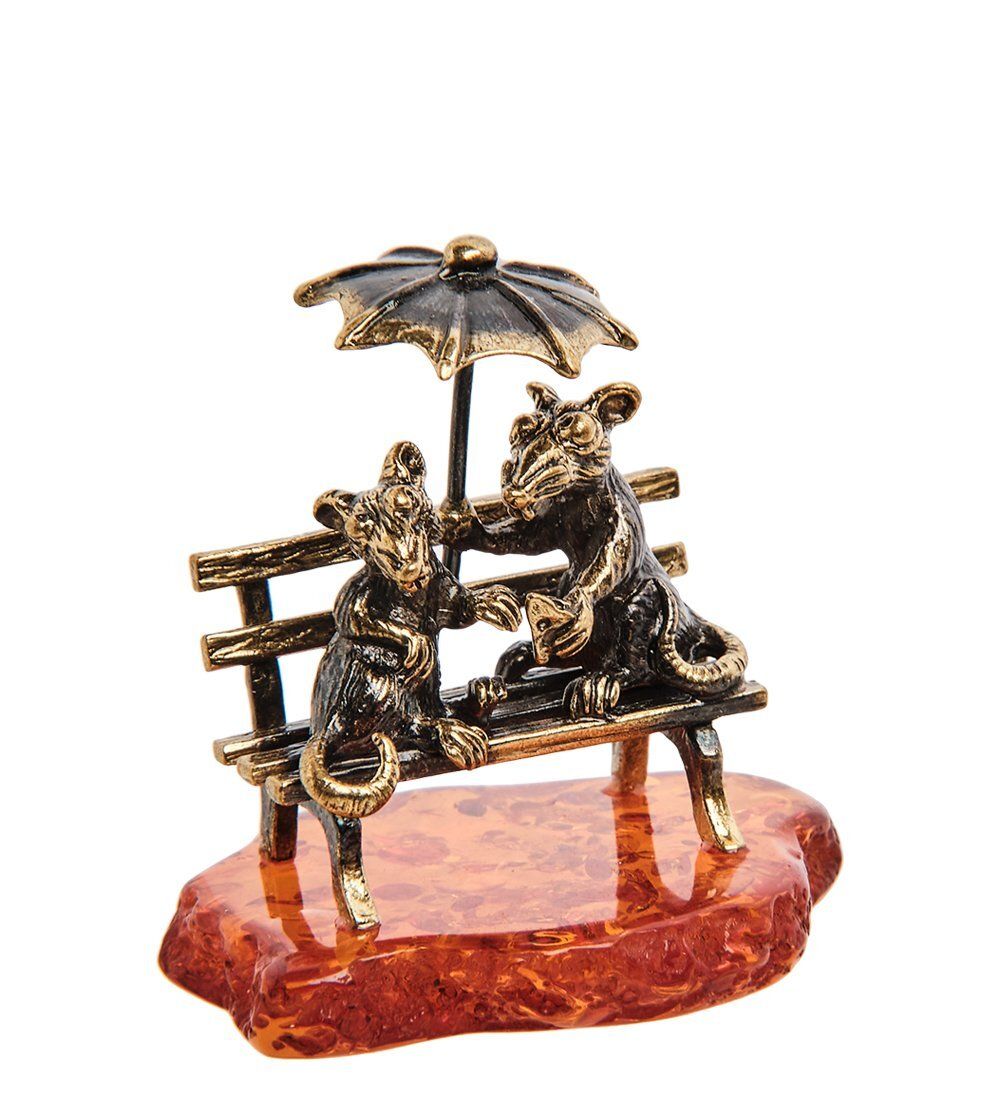 Народные промыслы AM-3116 Фигурка «Пара мышей под зонтом» (латунь, янтарь)