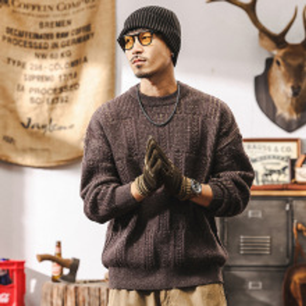 Толстый свитер вязанный мужской зимний Американский ретро 690g тяжелый толстый свитер мужской зимний прилив бренд мужской вязаный свитер мужской осенний зимний свитер