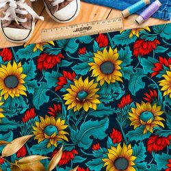 Ткань премиум сатин ночные подсолнухи