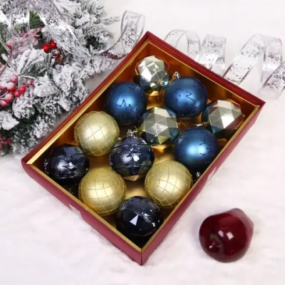 Новогодние шары «Волшебный вальс» 8 см (набор 12 шт), Сапфир/Золото