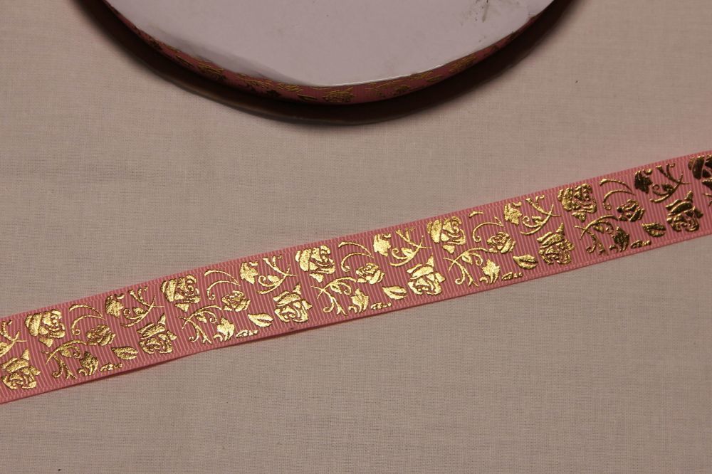 Лента репсовая с рисунком, ширина 22 мм, длина 10 метров цвет: светло-розовый, Арт. ЛР5617-3