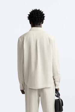 ZARA РУБАШКА ИЗ 100% ЛЬНА, ПЕСОЧНЫЙ