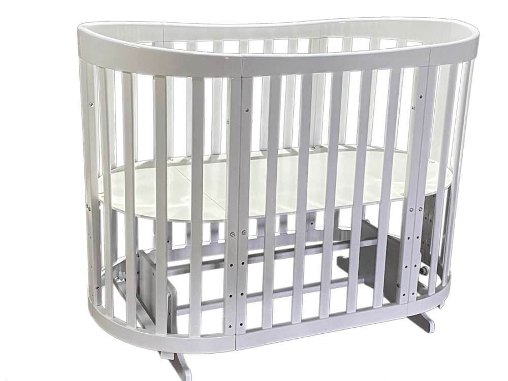 Кровать детская «Zvezdochka» 6 в 1 поперечный маятник, колесо (белый)